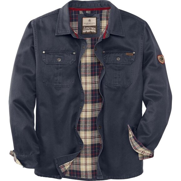 Mens Navy Whitetails Flannel Lined Shirt Jacket Waxed Cotton Water Resis